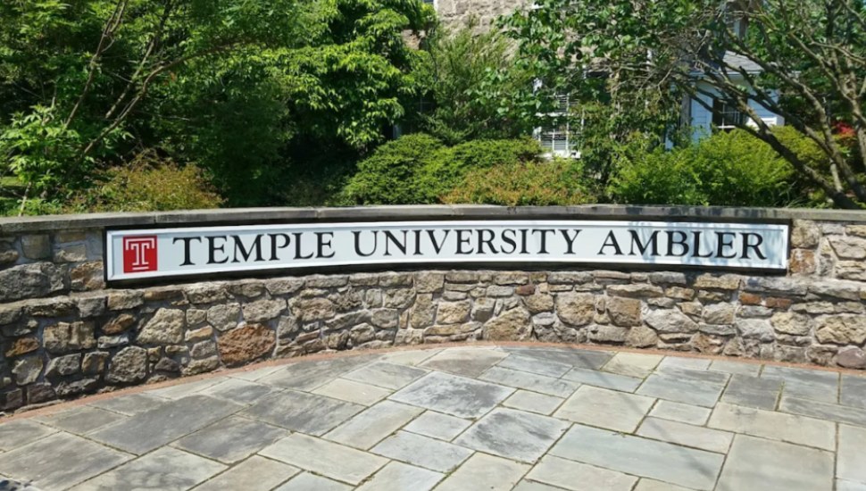 The sign for Temple University Ambler is set in stone.