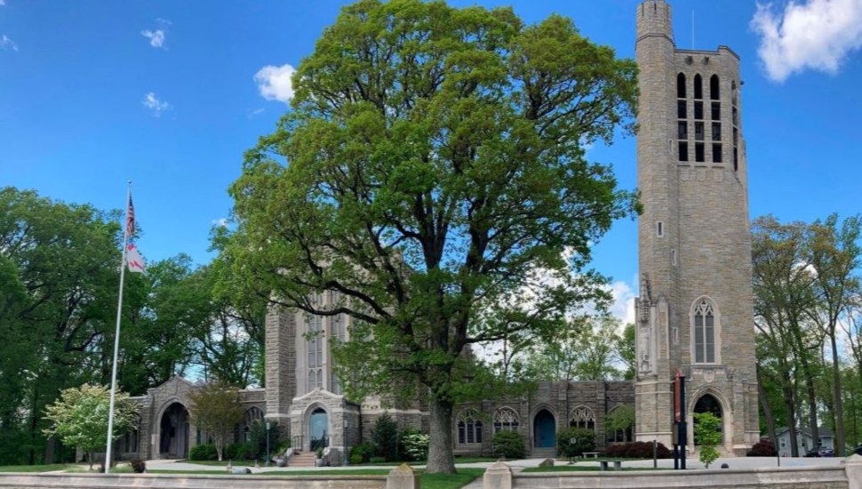 Outside of Valley Forge's Washington Memorial Chapel.
