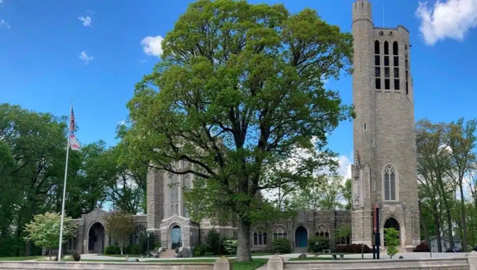 Outside of Valley Forge's Washington Memorial Chapel.