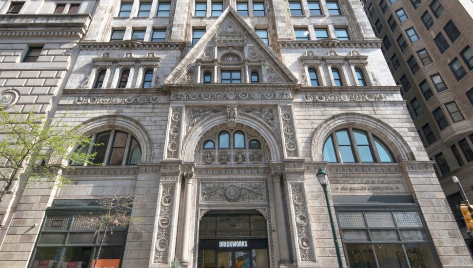 A closeup of the Witherspoon Building in Center City Philadelphia.