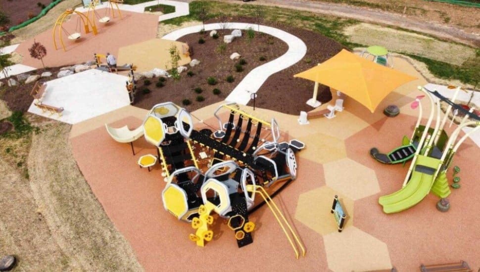 An above the ground look at the nature-inspired play areas at Mermaid Park in Whitpain Township.