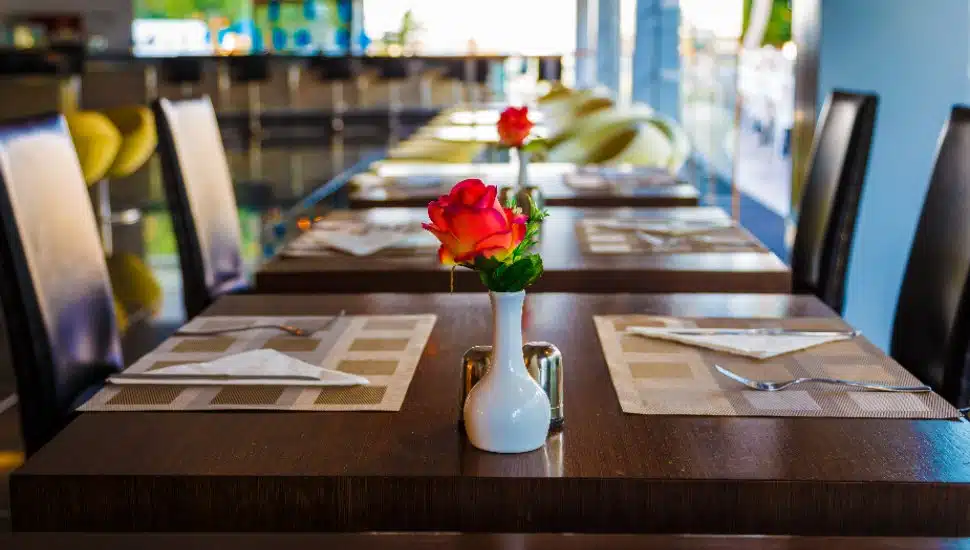 Tables in a casual restaurant.