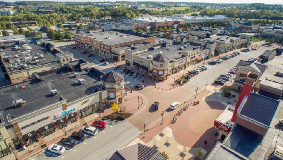 An aerial view of the Providence Town Center in Collegeville.