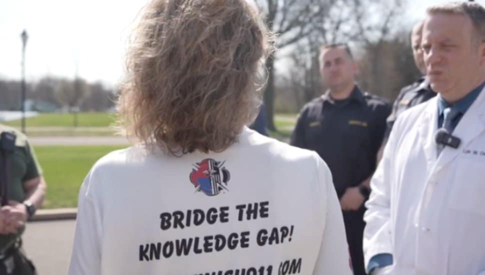 Wendy Hendrickson addresses first responders.
