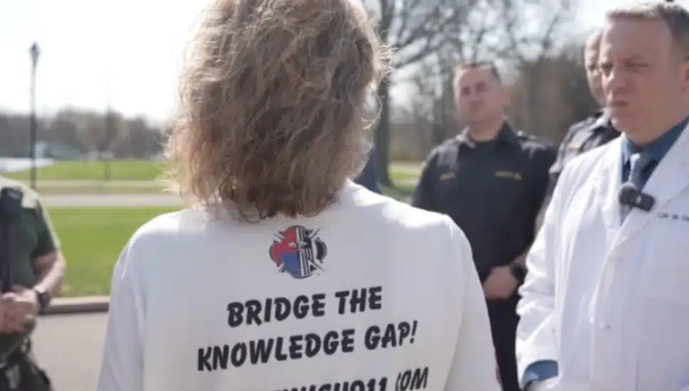 Wendy Hendrickson addresses first responders.