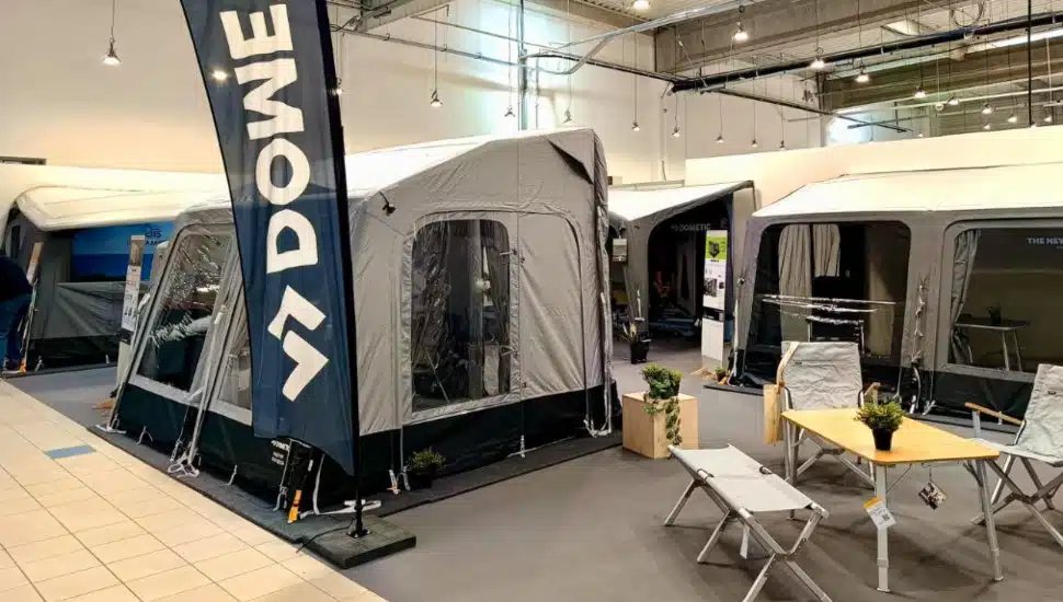 A Dometic showroom displaying outdoor camping gear.