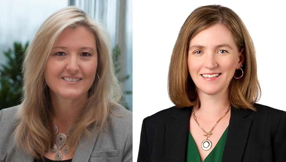 Headshots of two middle-aged female banking executives.