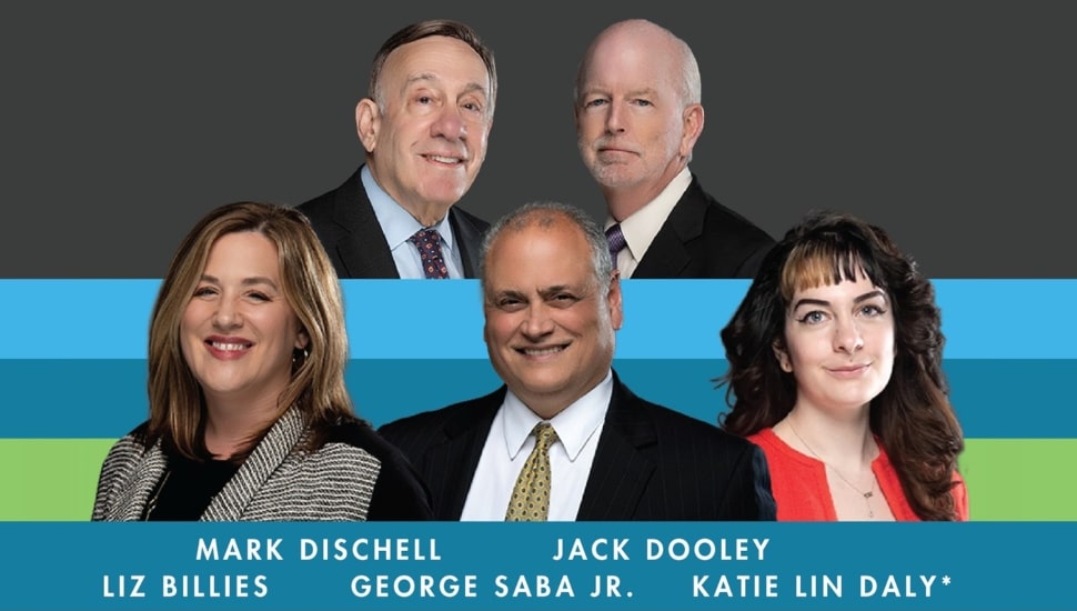 Headshots of five award-winning attorneys.
