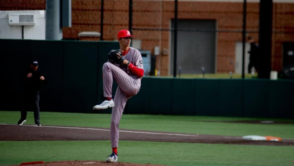 Souderton's Liam O'Leary pitches from the mound for St. John's University.