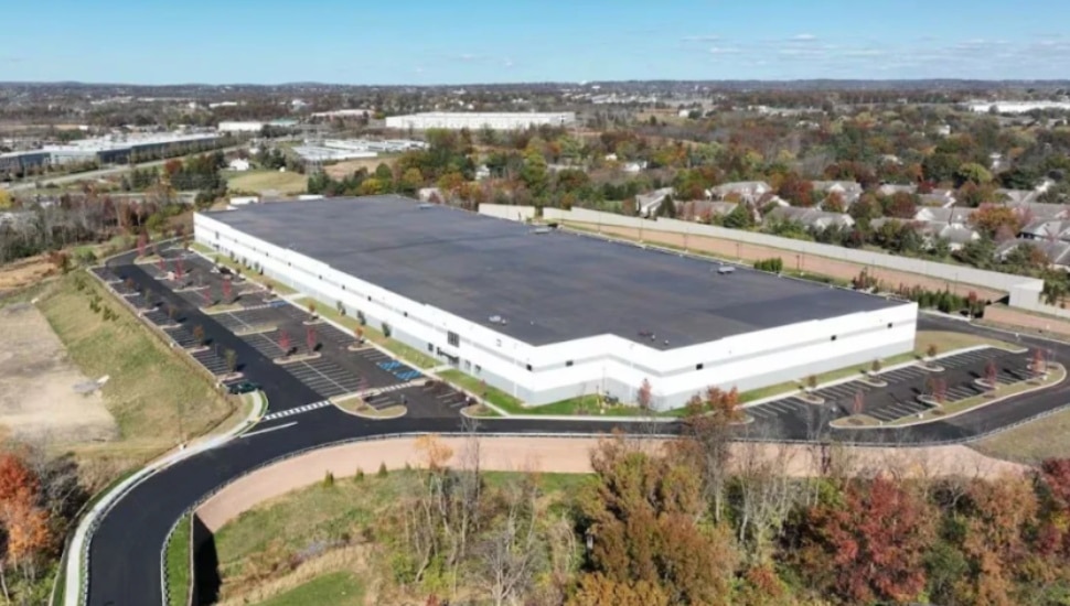 An aerial view of Mission Critical Group's Harleysville warehouse.