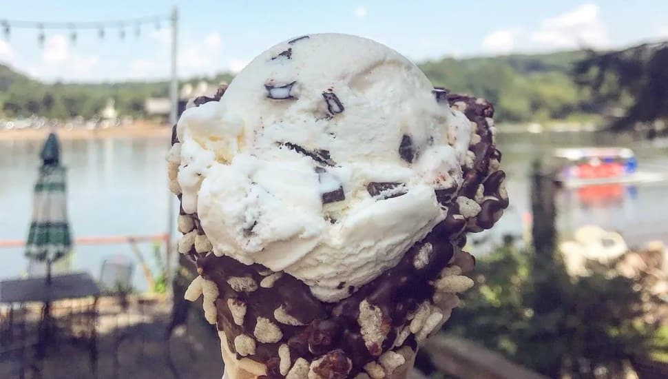 A homemade ice cream cone at Moo Hope Ice Cream in New Hope, one of the top ice cream shops in Bucks County this summer.