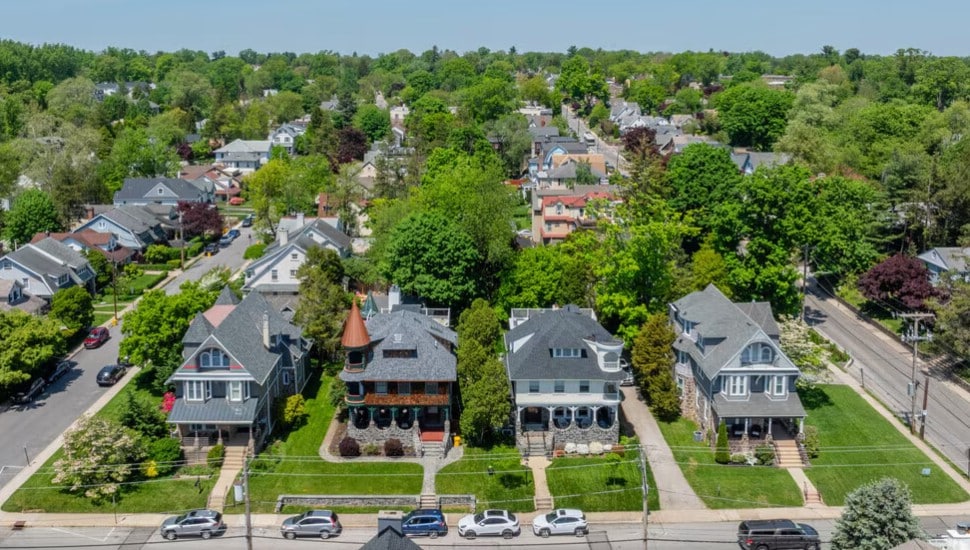 An aerial view of a Narberth neighborhood.