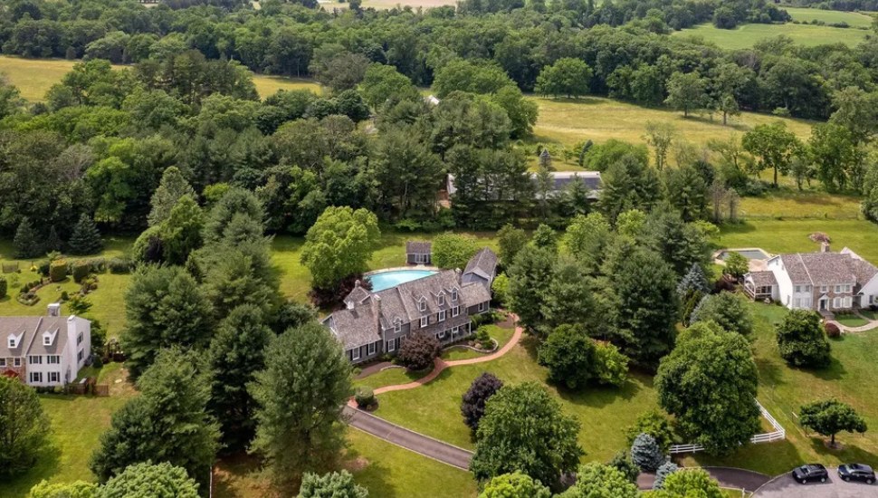 An aerial view of the New Hope countryside, where estate homes on wooded lots set the tone for Bucks County's most expensive zip code.