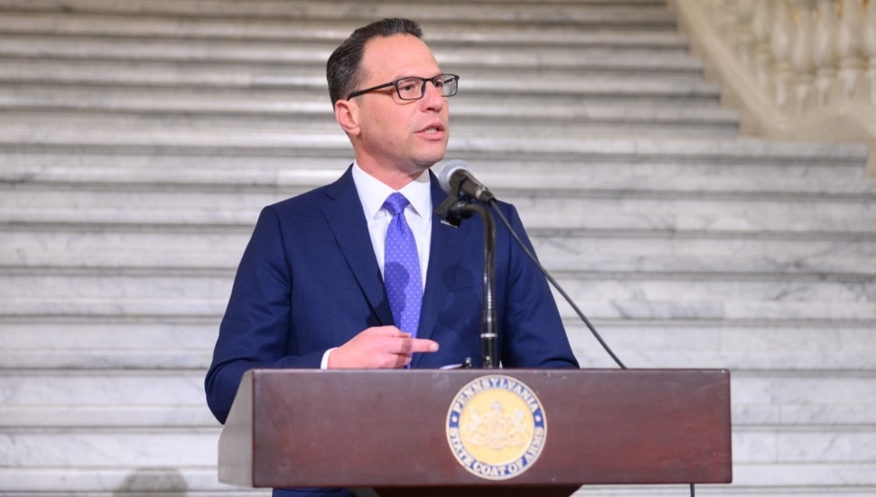 Governor Josh Shapiro speaks from a podium.