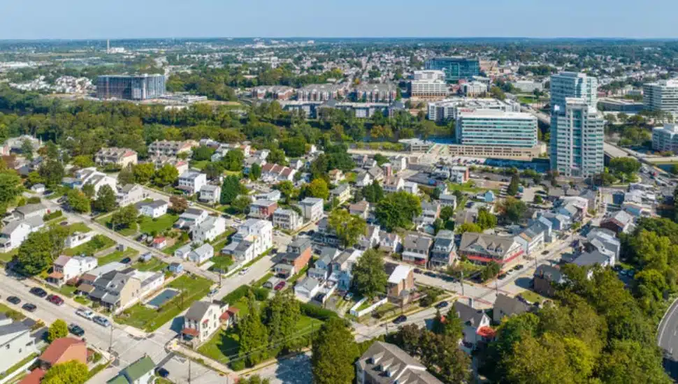 An aerial view of West Conshohocken.