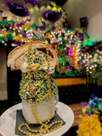Craftsman Row milkshake themed around Mardi Gras